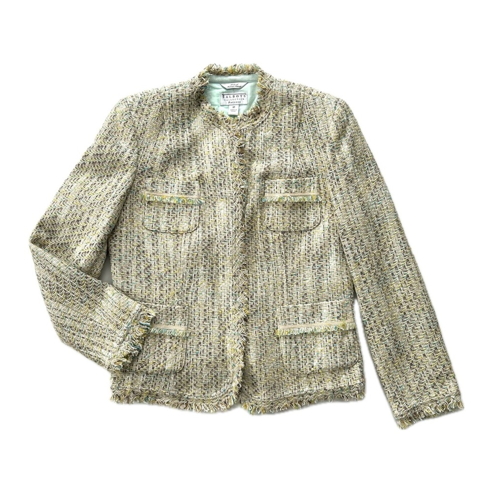 Talbots Vintage Tan Multi-Color Tweed Raw Hem Blazer Jacket